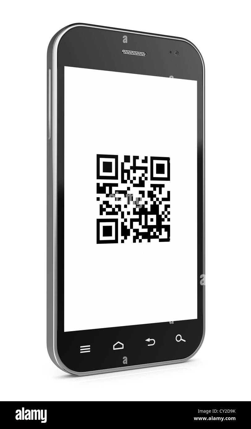 3D Abbildung des Smartphone mit qr-code Stockfoto