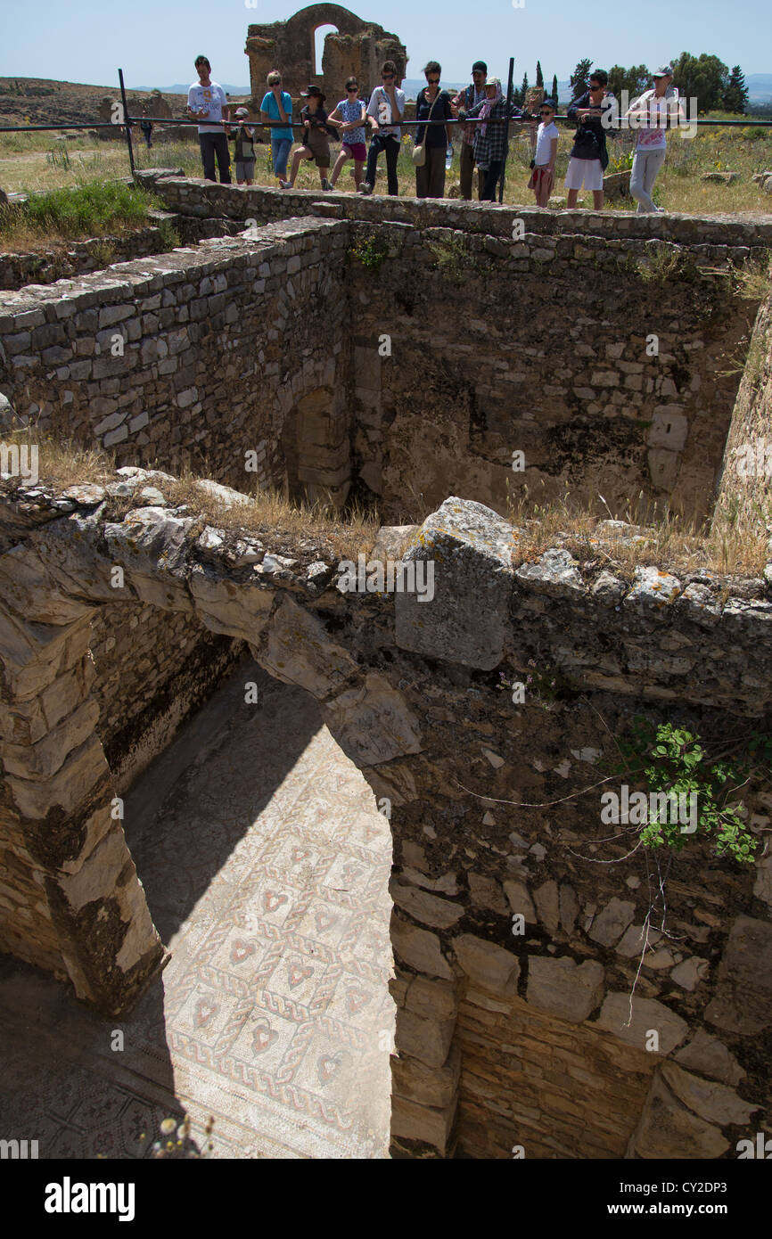 Reisegruppe, römische Ruinen von Bulla Regia in der Nähe von Jendouba Tunesien Stockfoto