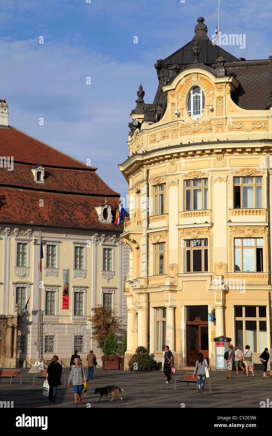 Rumänien, Sibiu, Piata Mare, Brukenthal-Palast, Rathaus, Stockfoto