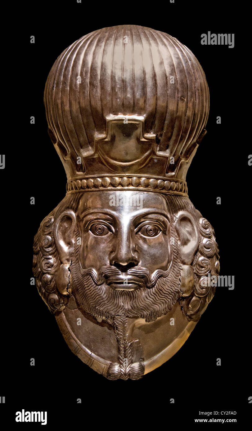 Kopf eines Königs Sasanian ca. 4. Jahrhundert n. Chr. Vergoldung 40cm Persien persische Iran Sasanian Silber-Quecksilber Stockfoto