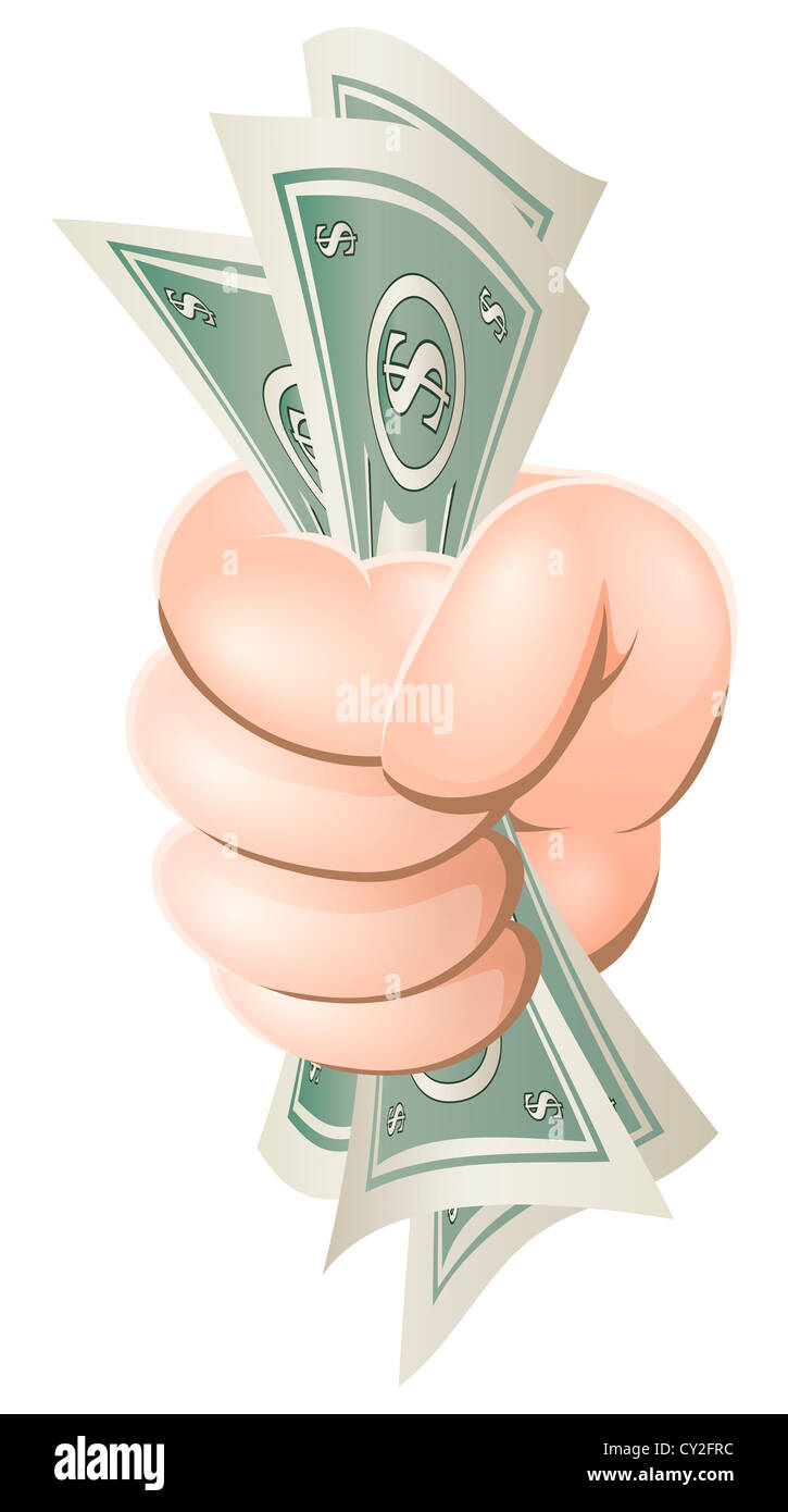 Beispiel für eine Cartoon-Hand-eine Hand voll Geld Stockfoto