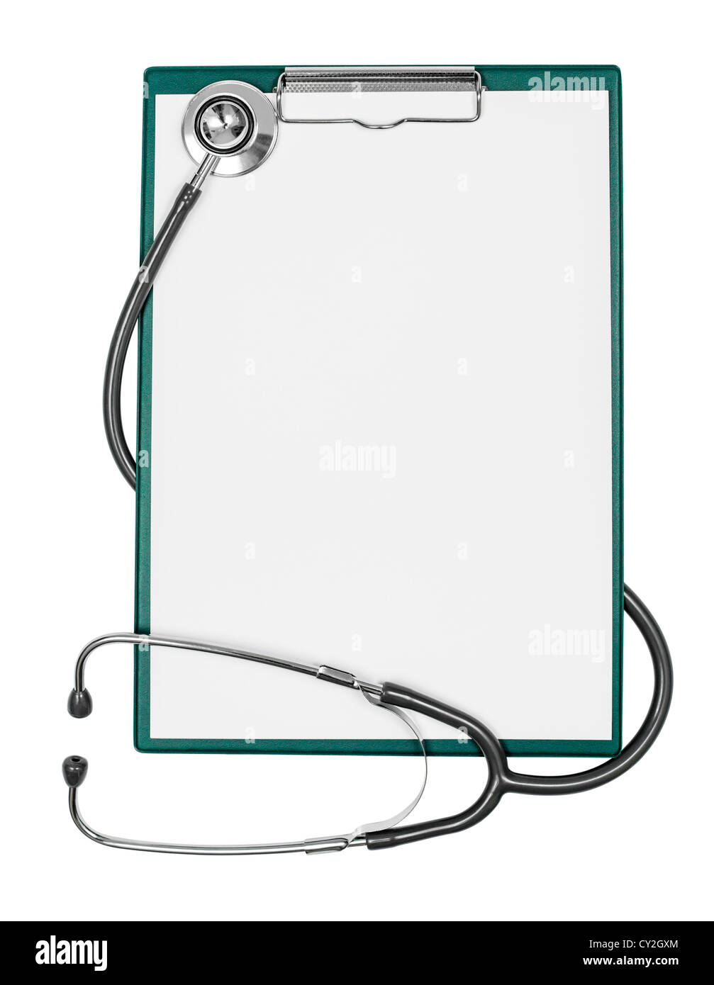 medizinische Zwischenablage leeren Papierbogen mit Stethoskop Stockfoto