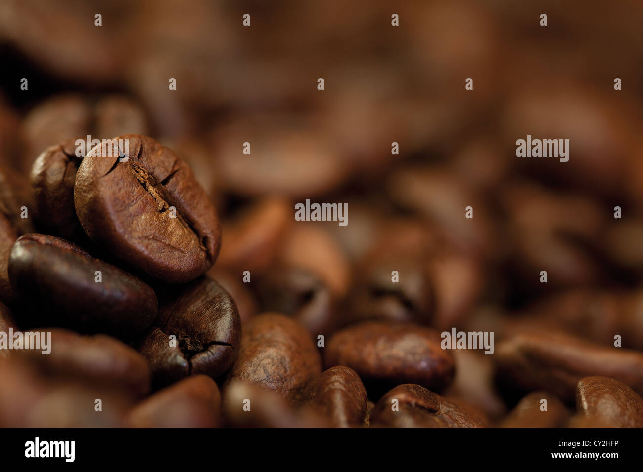 Nahaufnahme von Kaffeebohnen, braune Essen Hintergrund Stockfoto