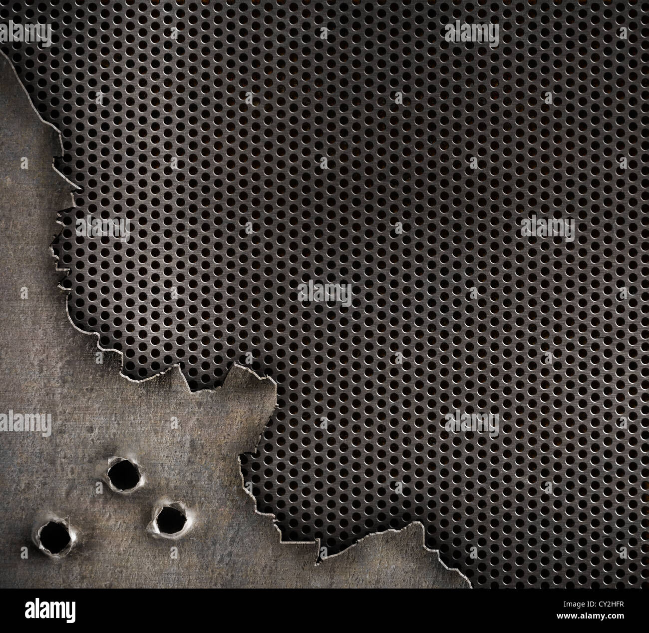 Metall mit Kugel Löcher militärischen Hintergrund Stockfoto