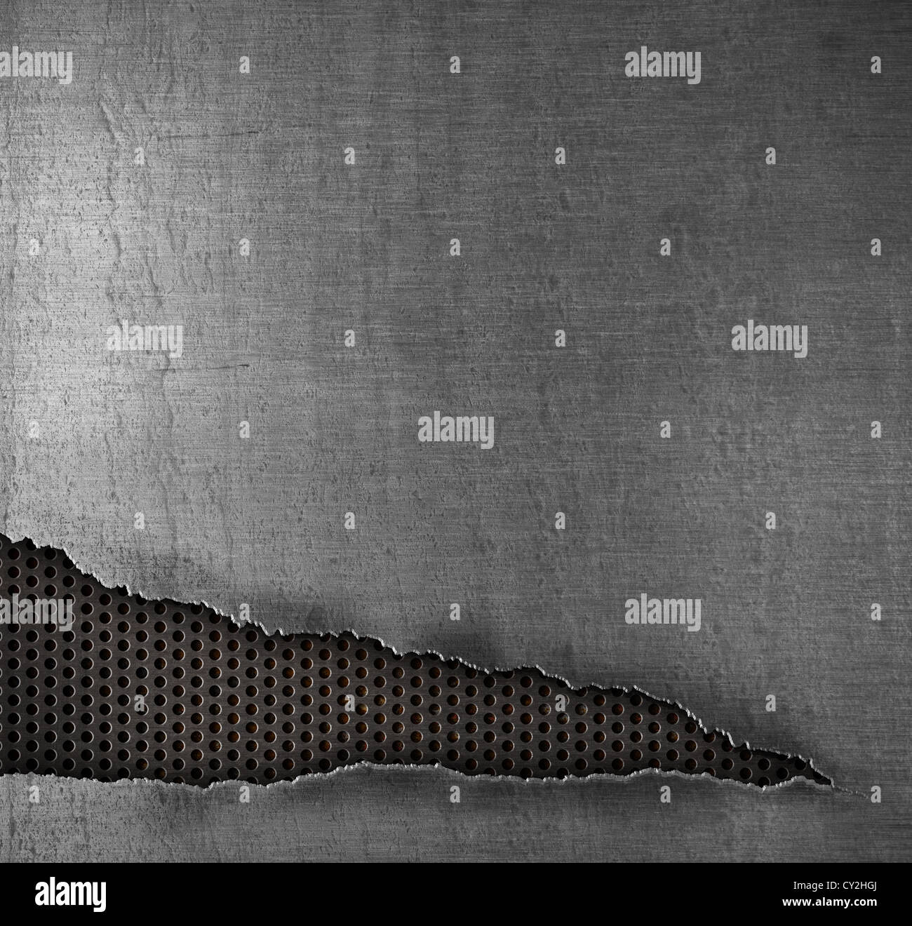 Grunge Metall Hintergrund mit Riss Loch Stockfoto