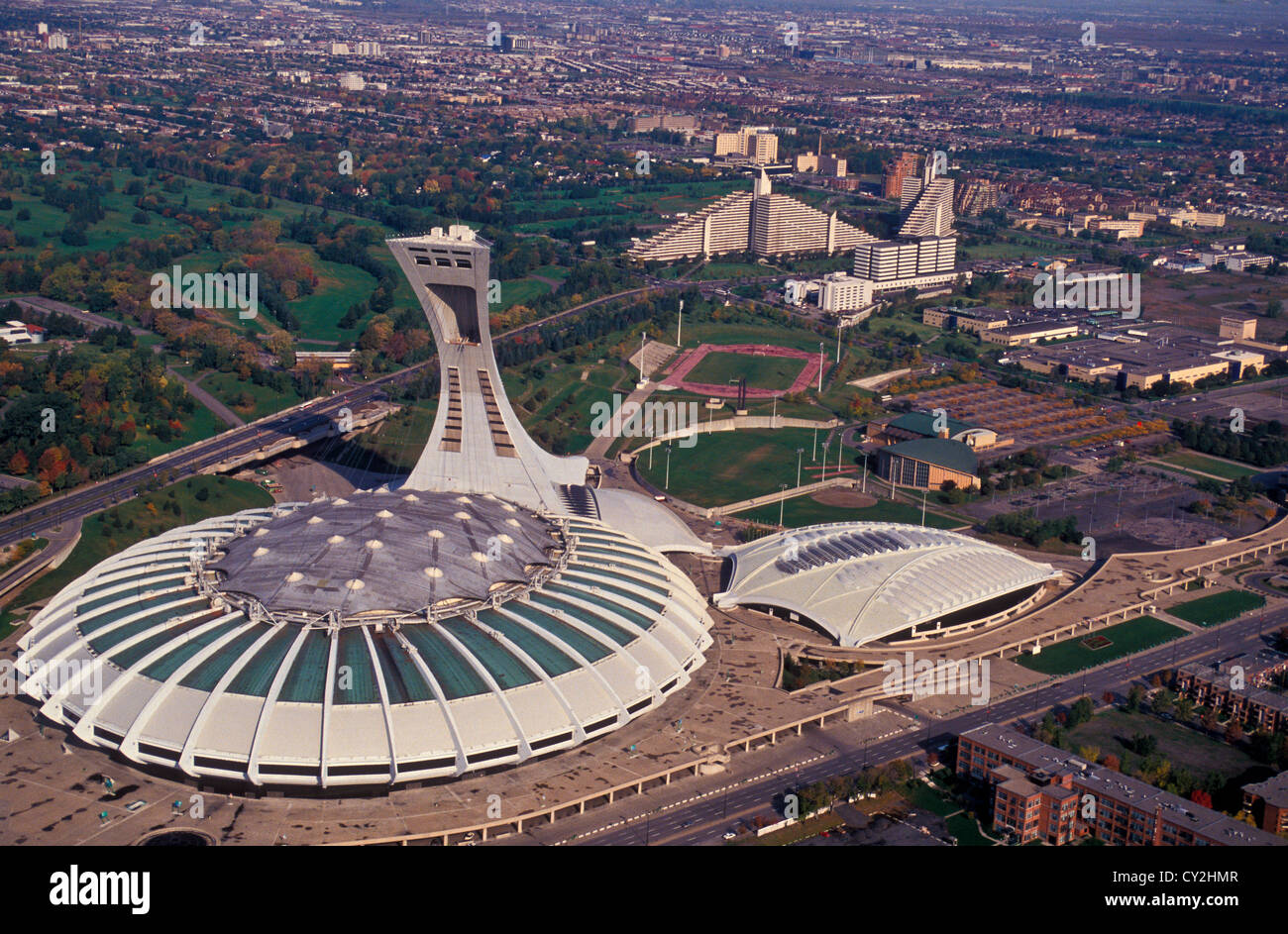 Luftaufnahme des Olympischen Stadions Montreal, Stockfoto