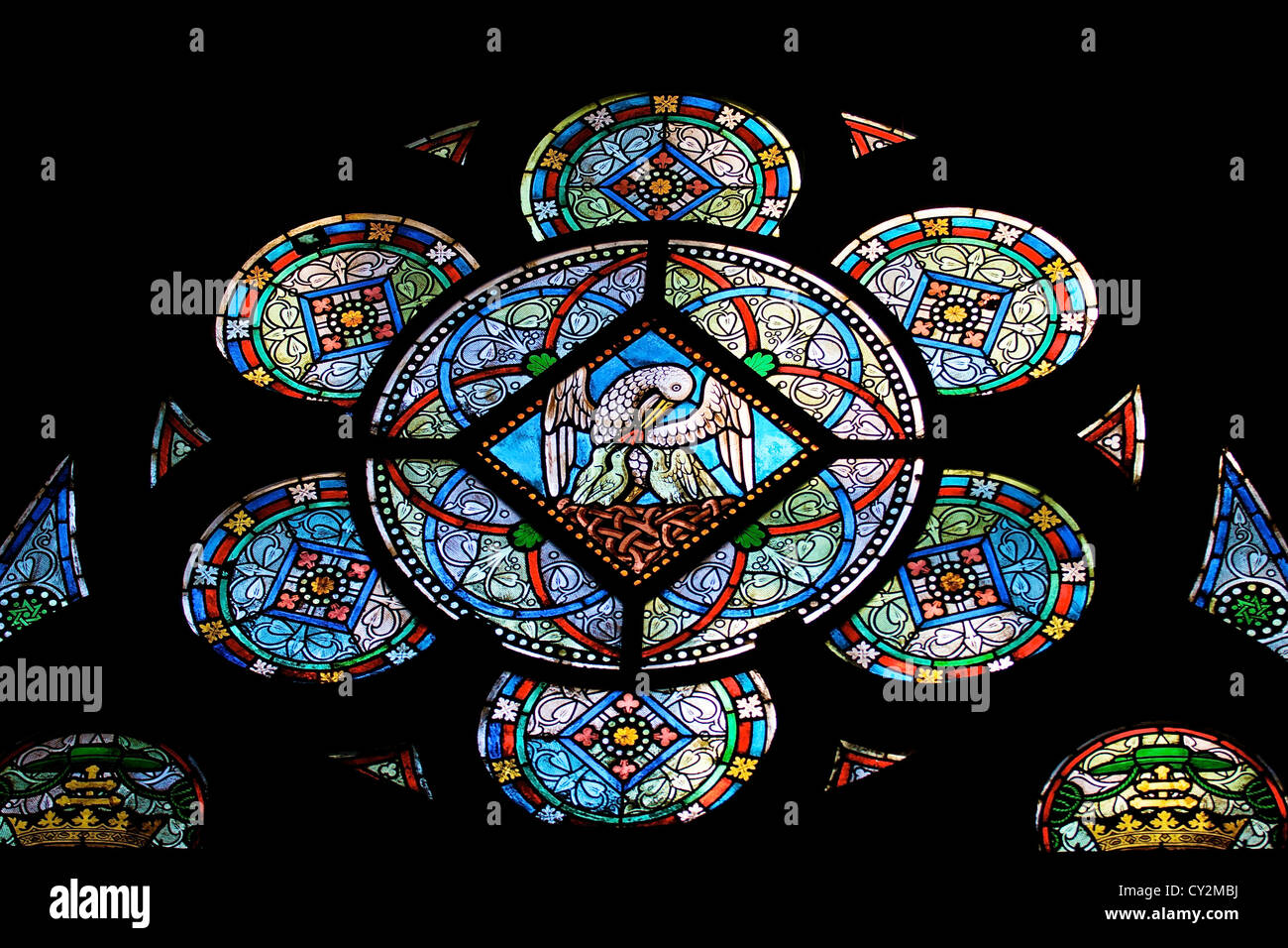 Fleck Glas Fensterdetail in der Kirche Notre Dame, Paris Stockfoto