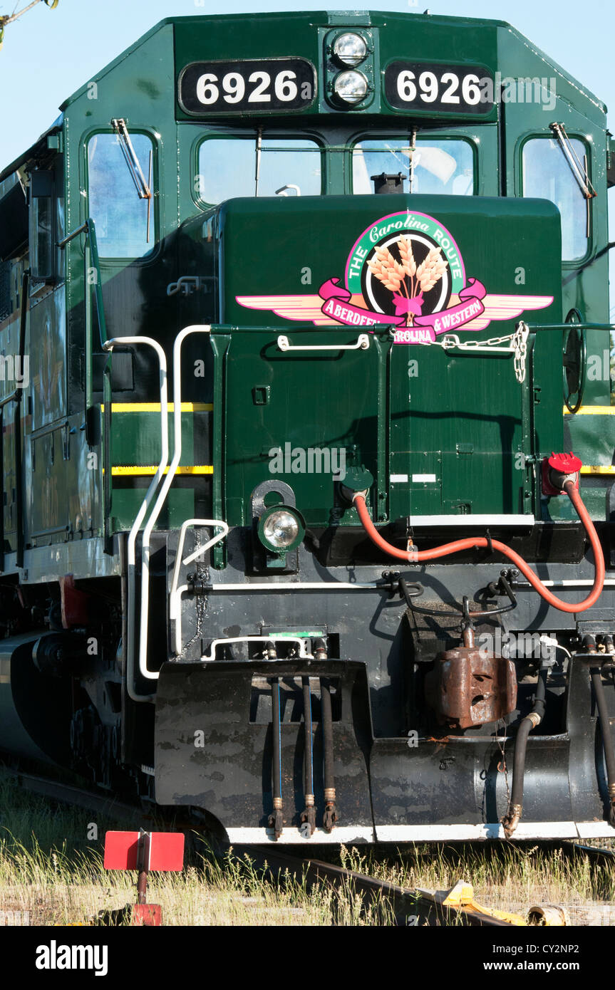Zug auf Schienen in Aberdeen North Carolina (The Carolina Route) (Aberdeen Carolina & Western) Stockfoto