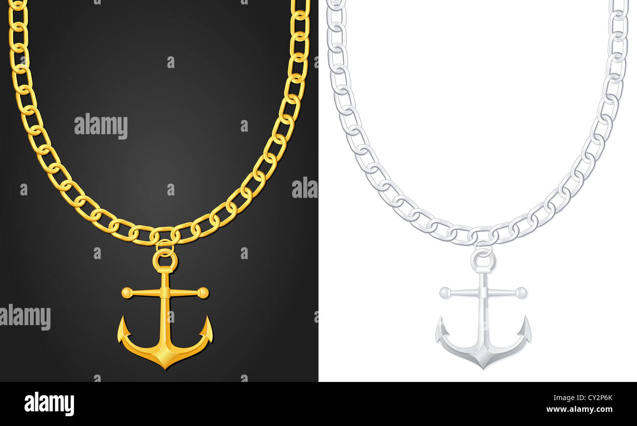 Halskette mit Anker. Vektor-Illustration. Stockfoto