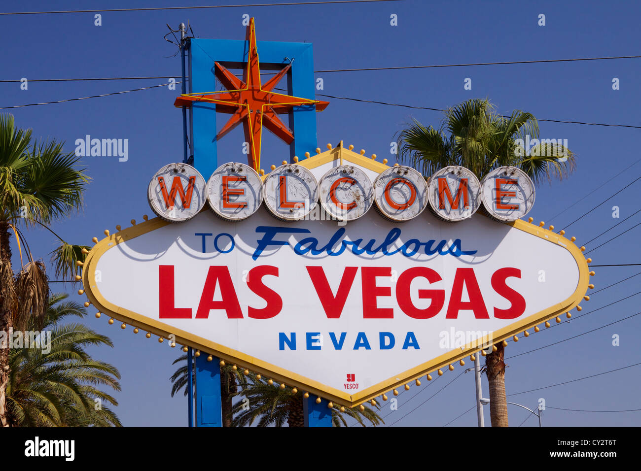 Das klassische "Welcome to Las Vegas" Schild (a.k.a. "The Strip") an South Las Vegas Boulevard 1959 von Betty Willis entworfene Stockfoto