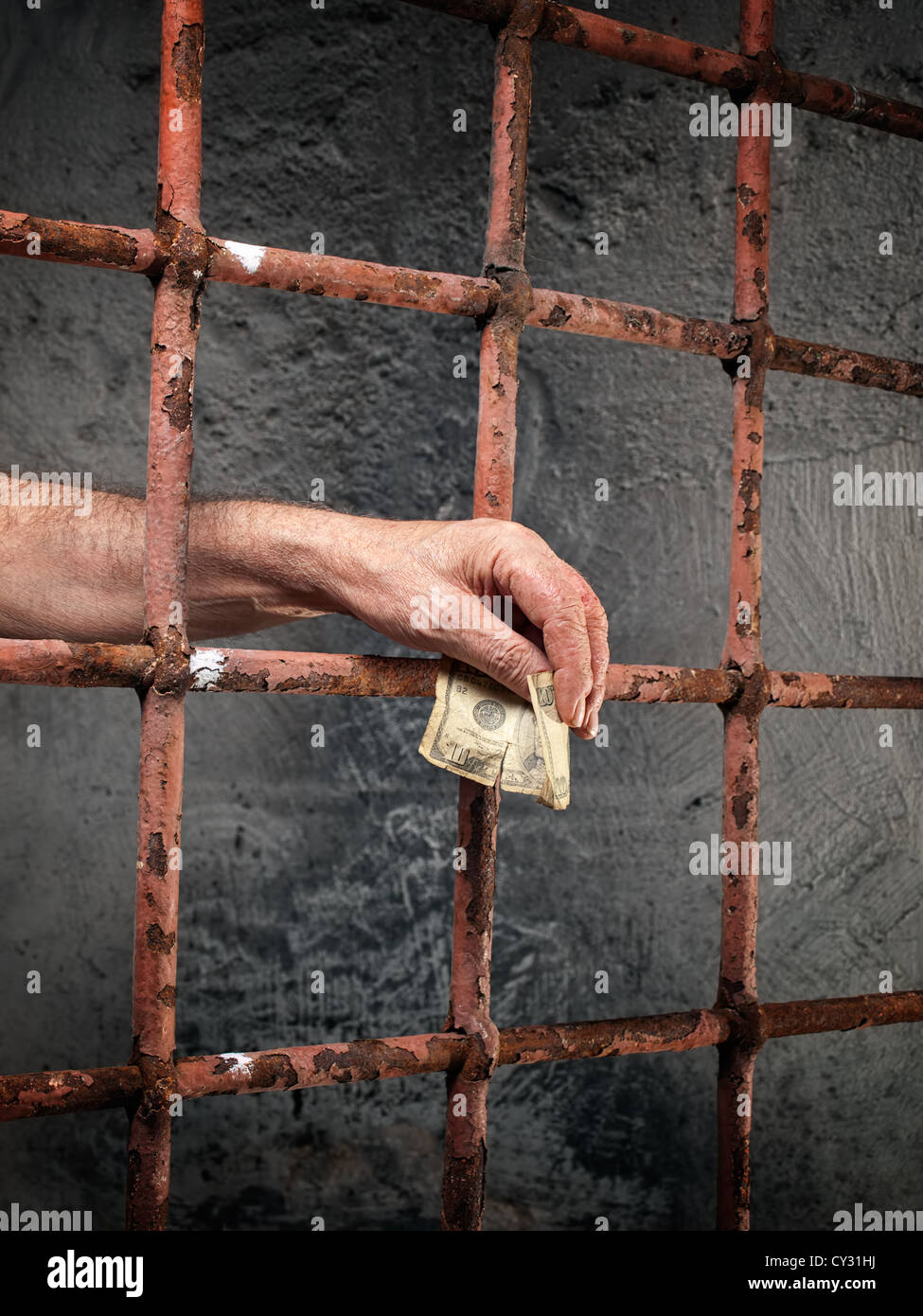 Konzeptbild über Bestechung und Korruption in den Gefängnissen. Stockfoto