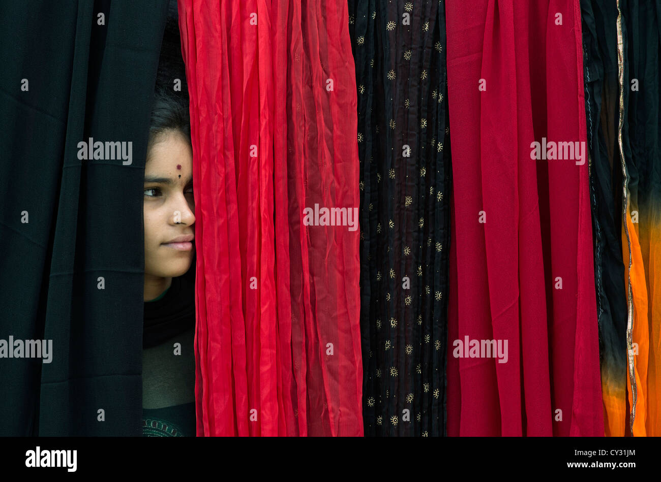 Indische Mädchen hinter Schleiern. Andhra Pradesh, Indien Stockfoto