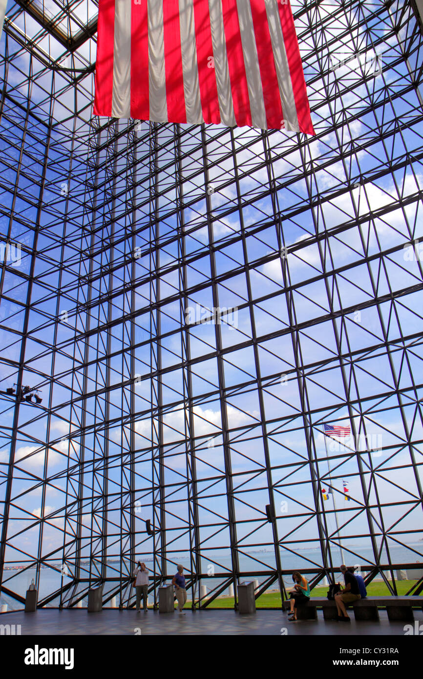 Boston Massachusetts, South Boston, JFK, John F. Kennedy Presidential Library & Museum, Ausstellungsausstellung Sammlunggläserner Pavillon, Flagge, MA120821027 Stockfoto
