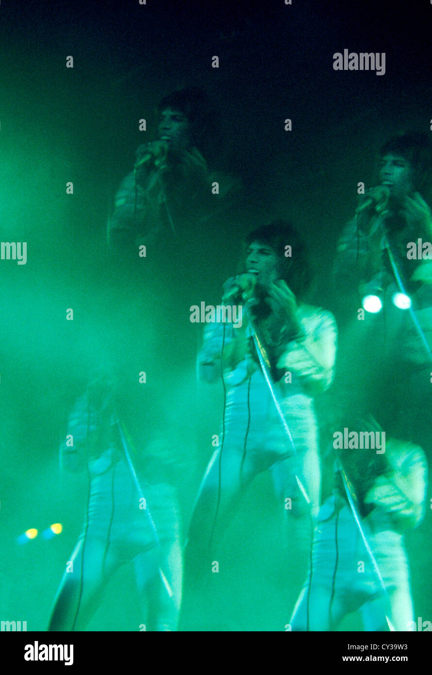 Freddie Mercury von Queen bei Hammersmith Odeon Gig 1974 Stockfoto