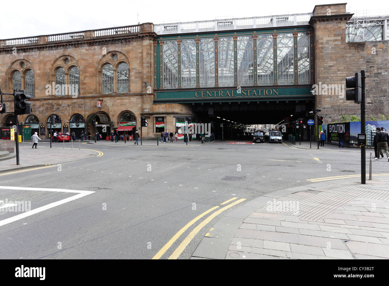 Glasgow Central Station Eisenbahn Brücke über Argyle Street in der Innenstadt, Schottland, Vereinigtes Königreich Stockfoto