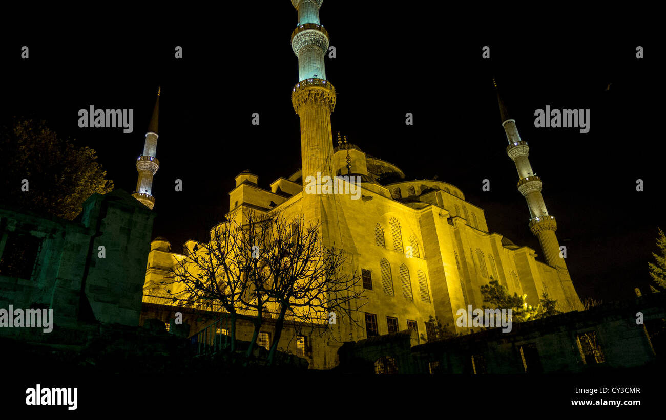 Die blaue Moschee in Istanbul in der Nacht Stockfoto