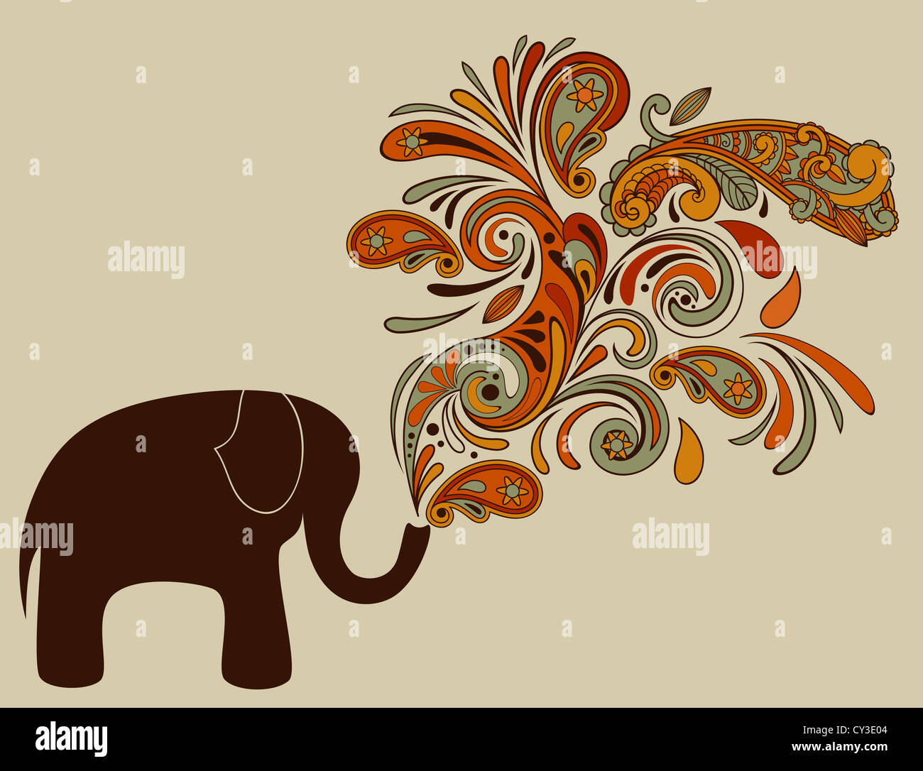 Elefant mit Blumenmuster aus seinem Rüssel, Stockfoto