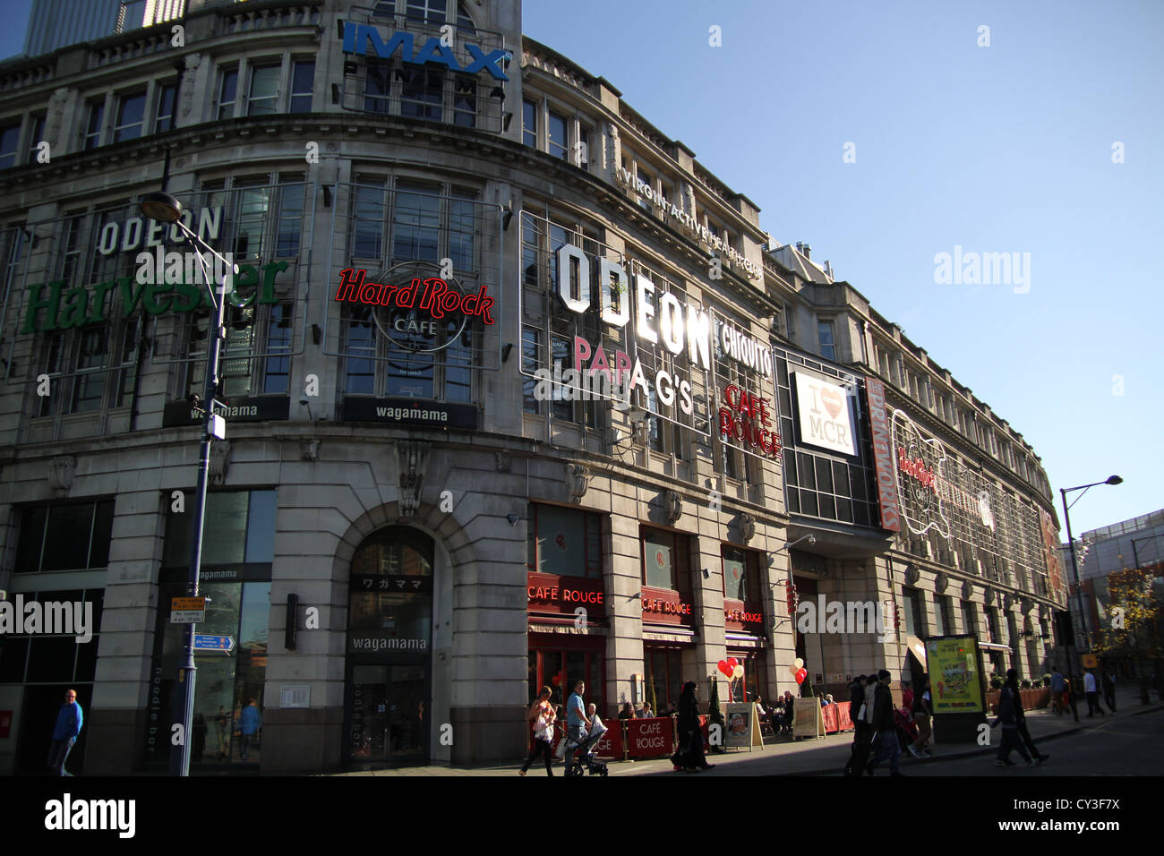 Die Printworks ist ein Veranstaltungsort, auf Withy Grove befindet sich im Stadtzentrum von Manchester, England. Stockfoto