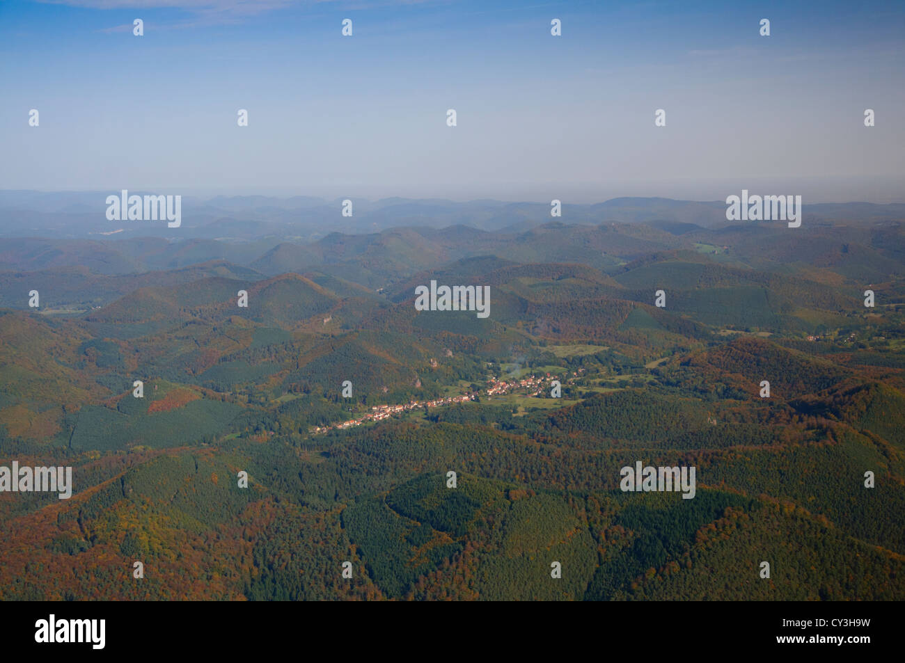 Nordvogesen im Herbst, nahe der deutschen Grenze, Dambach, Bas Rhin, Elsass, Frankreich Stockfoto
