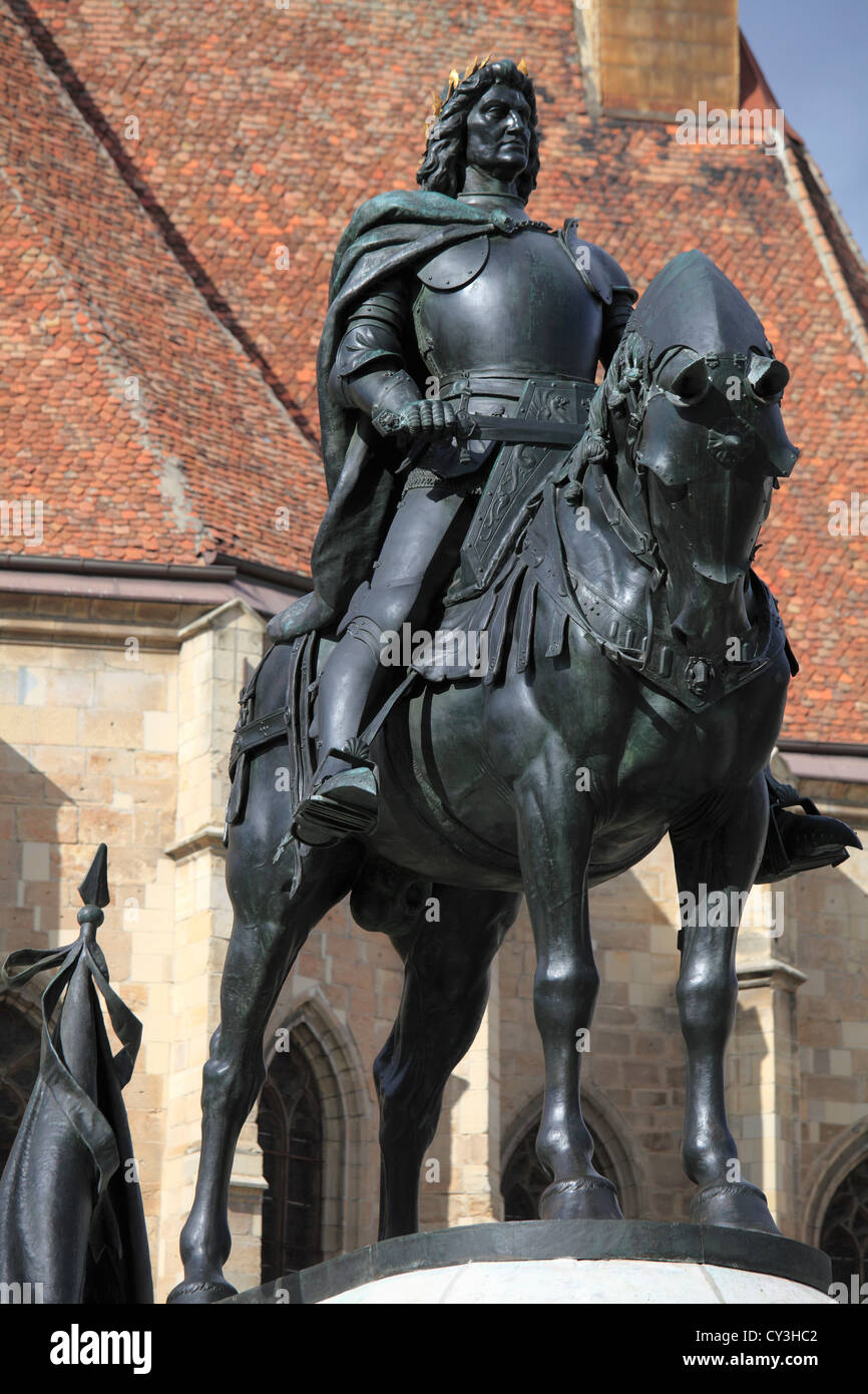 Rumänien, Cluj-Napoca, ungarische König Matthias Corvinus Statue, Stockfoto