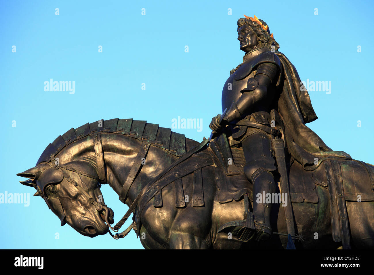 Rumänien, Cluj-Napoca, ungarische König Matthias Corvinus Statue, Stockfoto