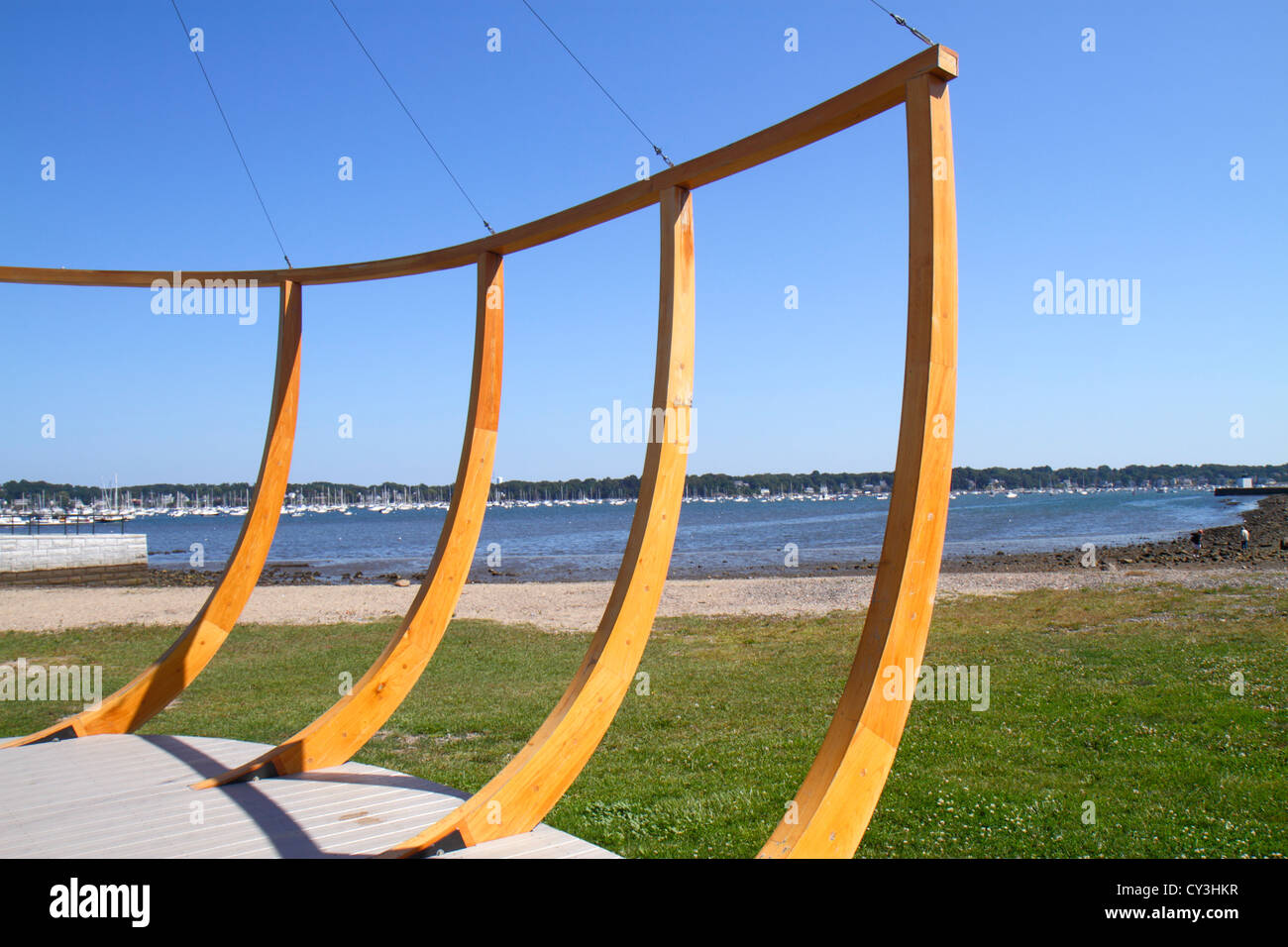 Massachusetts, Nordosten, Neuengland, Salem, historische Stätte von Salem Maritime, Salem Sound, Boot, Schiff, Rumpf, Mock, Demonstration, Besucher reisen Stockfoto