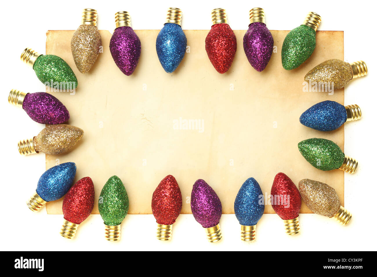 Papier mit Weihnachtsbeleuchtung Stockfoto