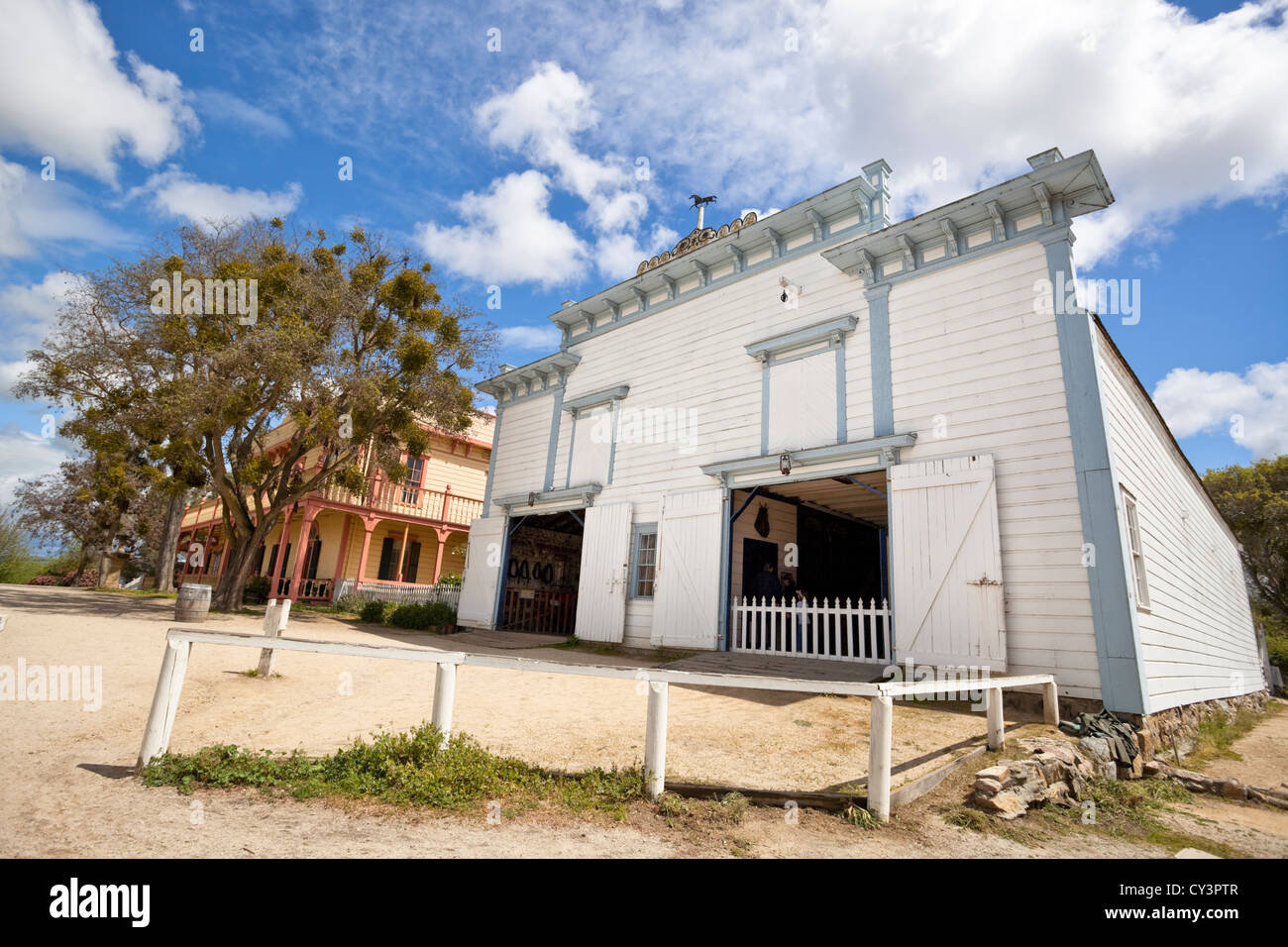 Schmiede in stabilen Plaza, San Juan Bautista State Historic Park, Kalifornien, USA. Stockfoto