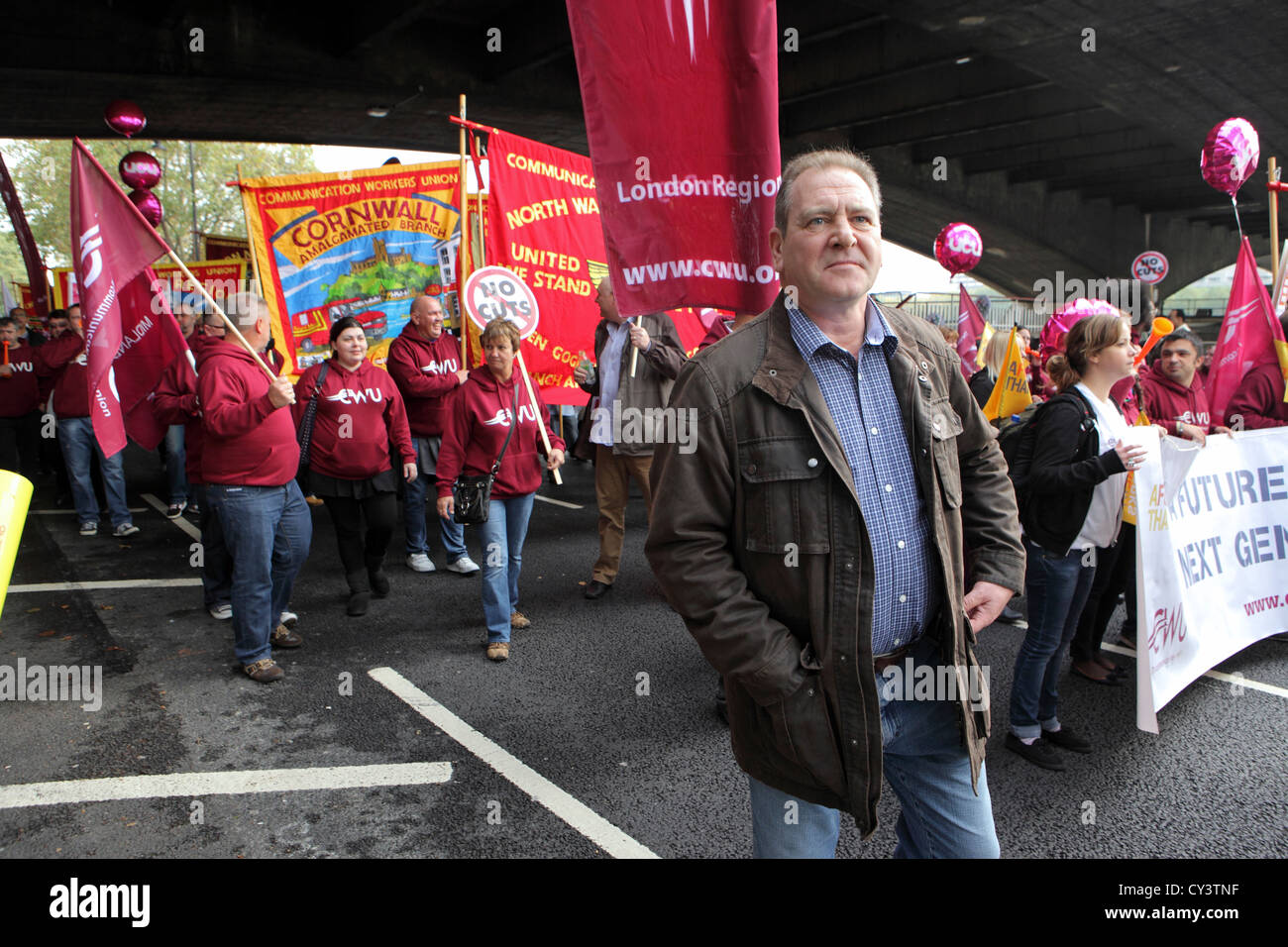 Andy Kerr von CWU in A Future, die Works - TUC März & Rallye, Zentrum von London. Anti-Kürzungen anti strenge Masse Protestbewegung Stockfoto