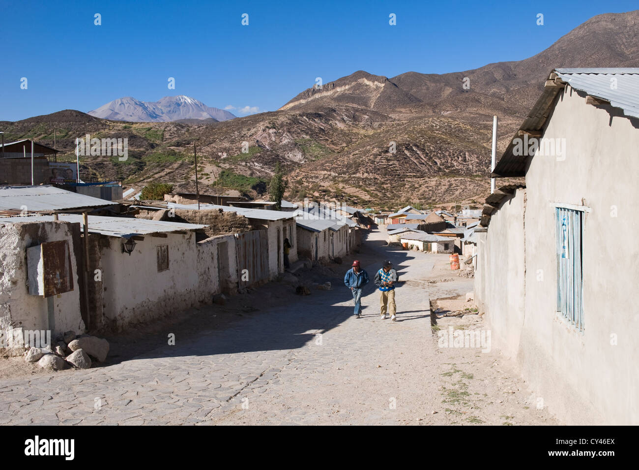 Socorama Dorf, Straße, Arica und Parinacota Region, Chile Stockfoto