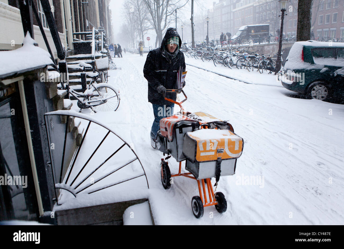 Erster Schnee in Amsterdam im Winter 2012 Stockfoto