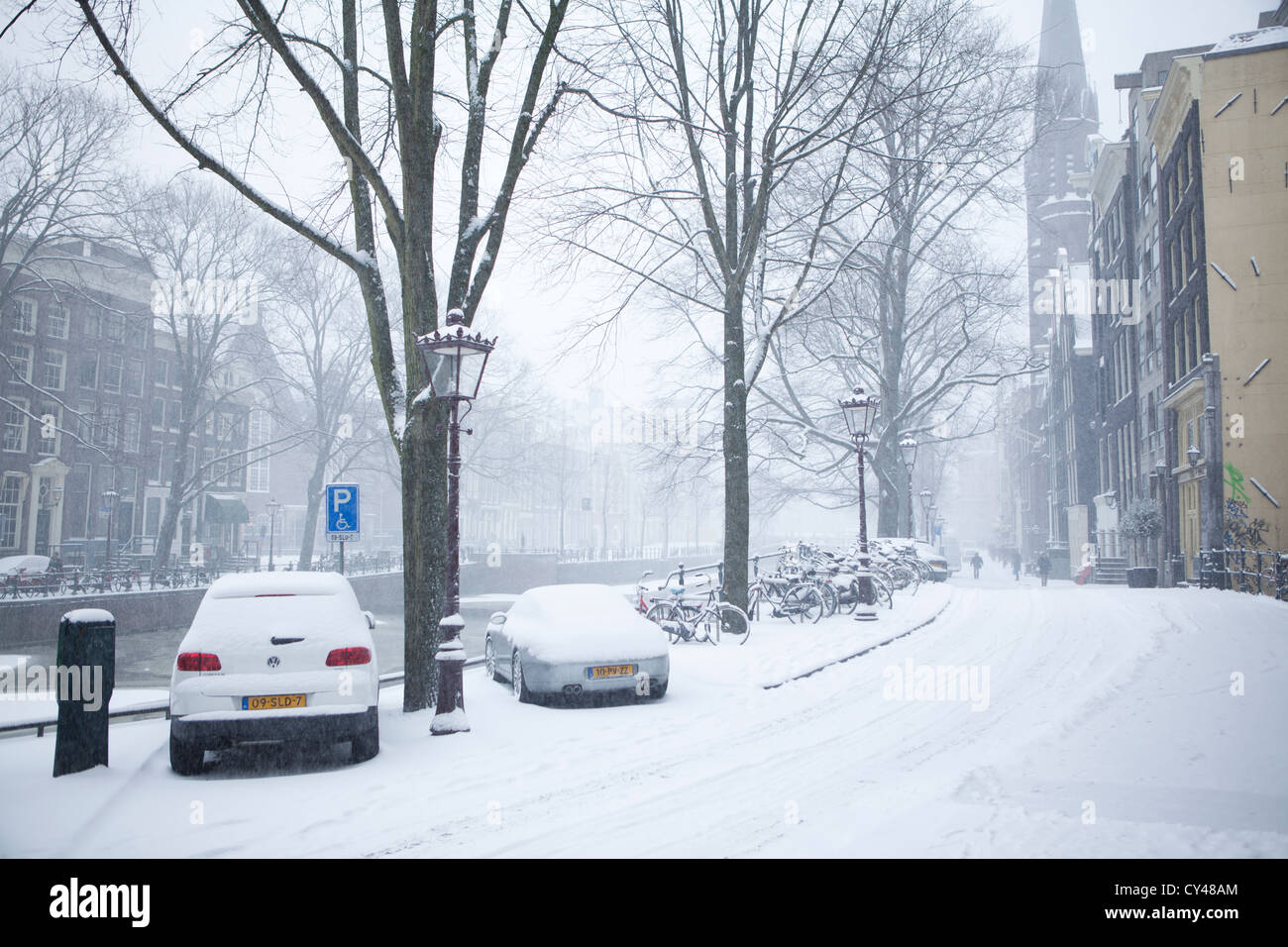 Erster Schnee in Amsterdam im Winter 2012 Stockfoto