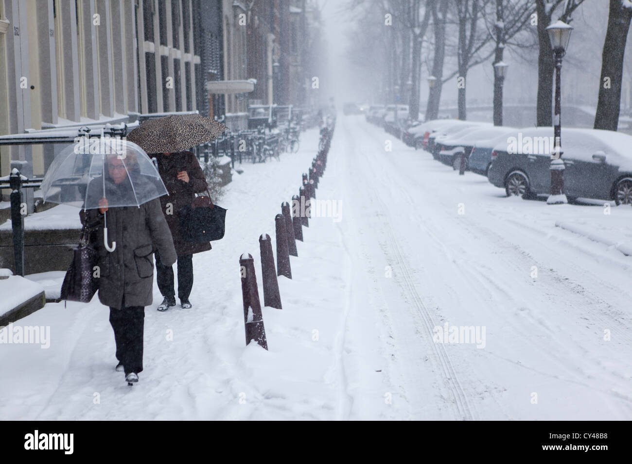 Erster Schnee in Amsterdam im Winter 2012 Stockfoto
