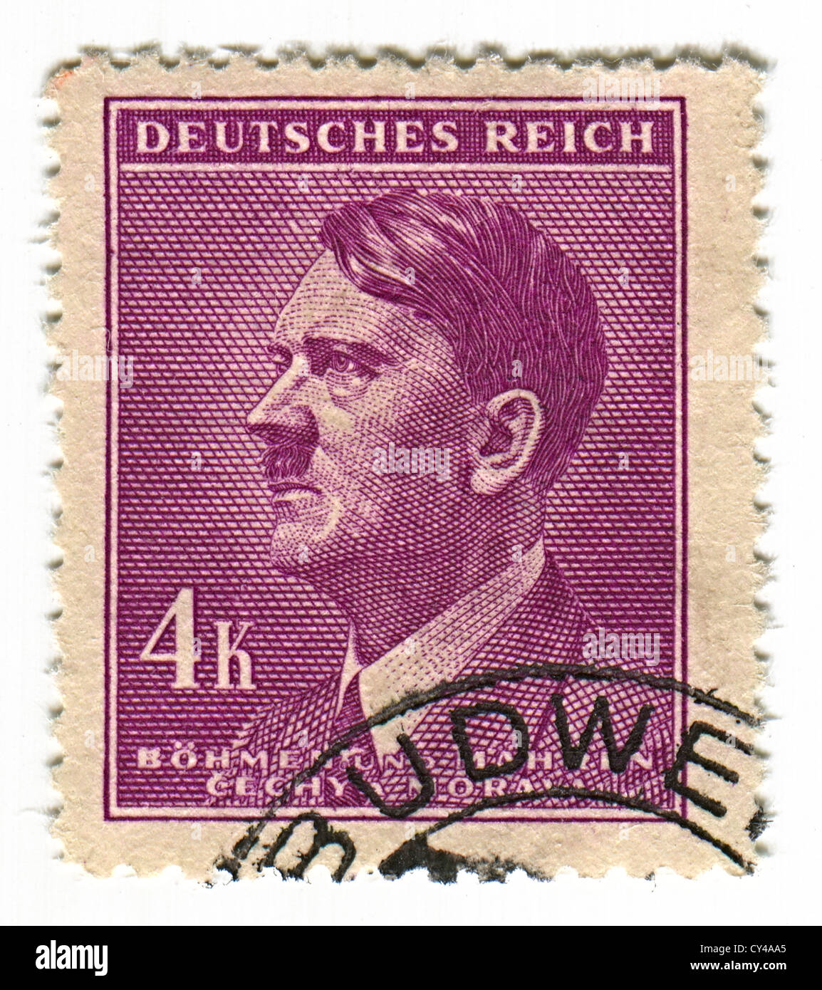 Deutschland - ca. 1943: Eine Briefmarke gedruckt in Deutschland zeigt Bild von Adolf Hitler war ein Österreicher geboren, deutscher Politiker. Stockfoto