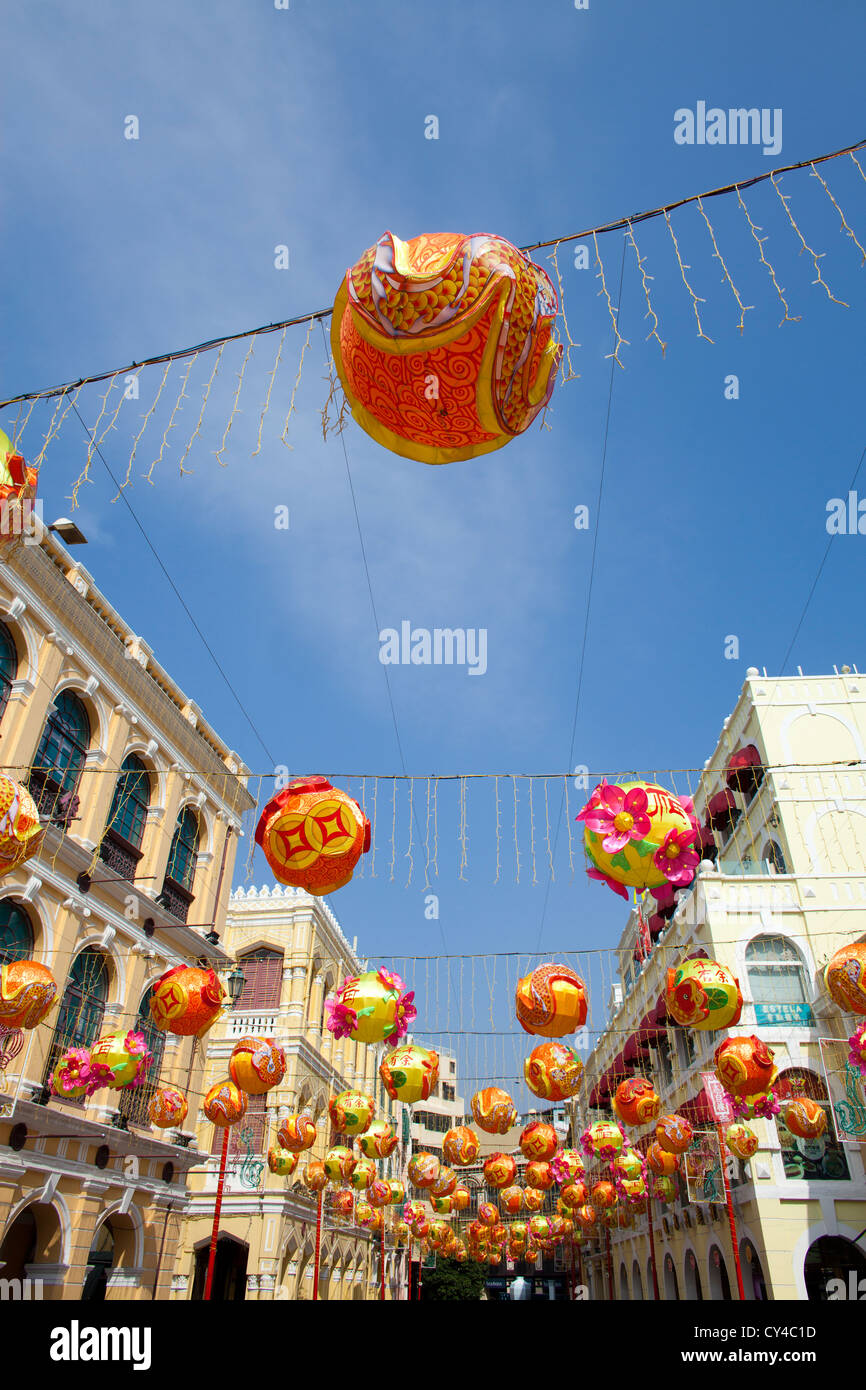 Dekorationen während Chinese New Year in Macau, China Stockfoto