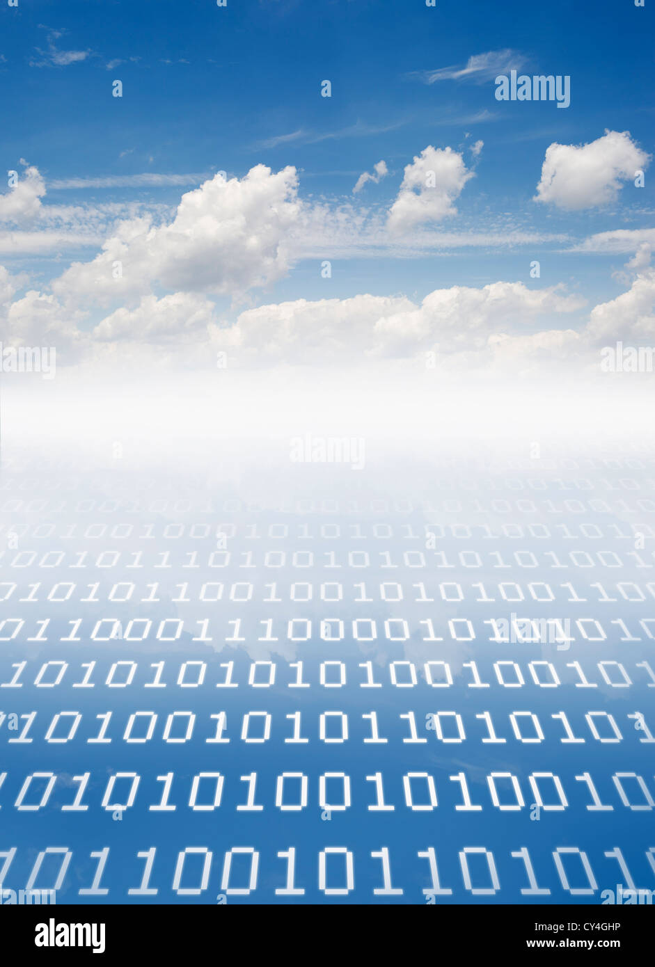 Wolkengebilde mit Binär-code Stockfoto