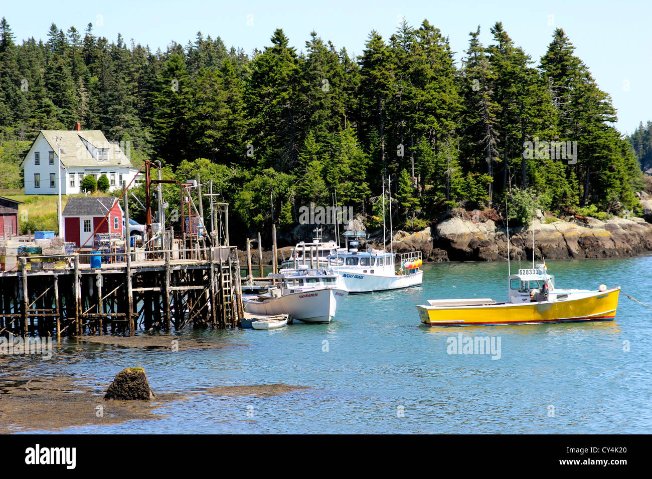 Maine Küste New England USA Corea kleinen Hafen ruhig mit Lobster Boote Stockfoto