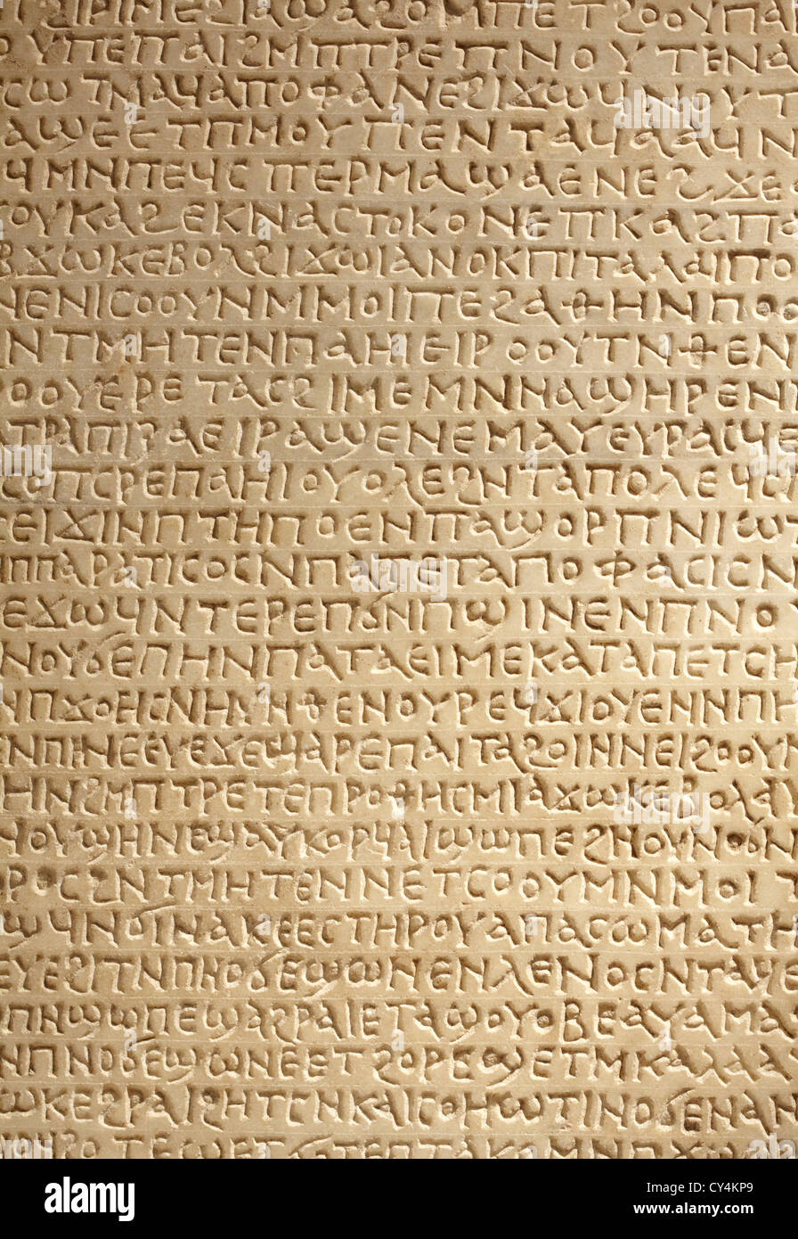 Alte griechische Schrift auf Stein Hintergrund Stockfoto