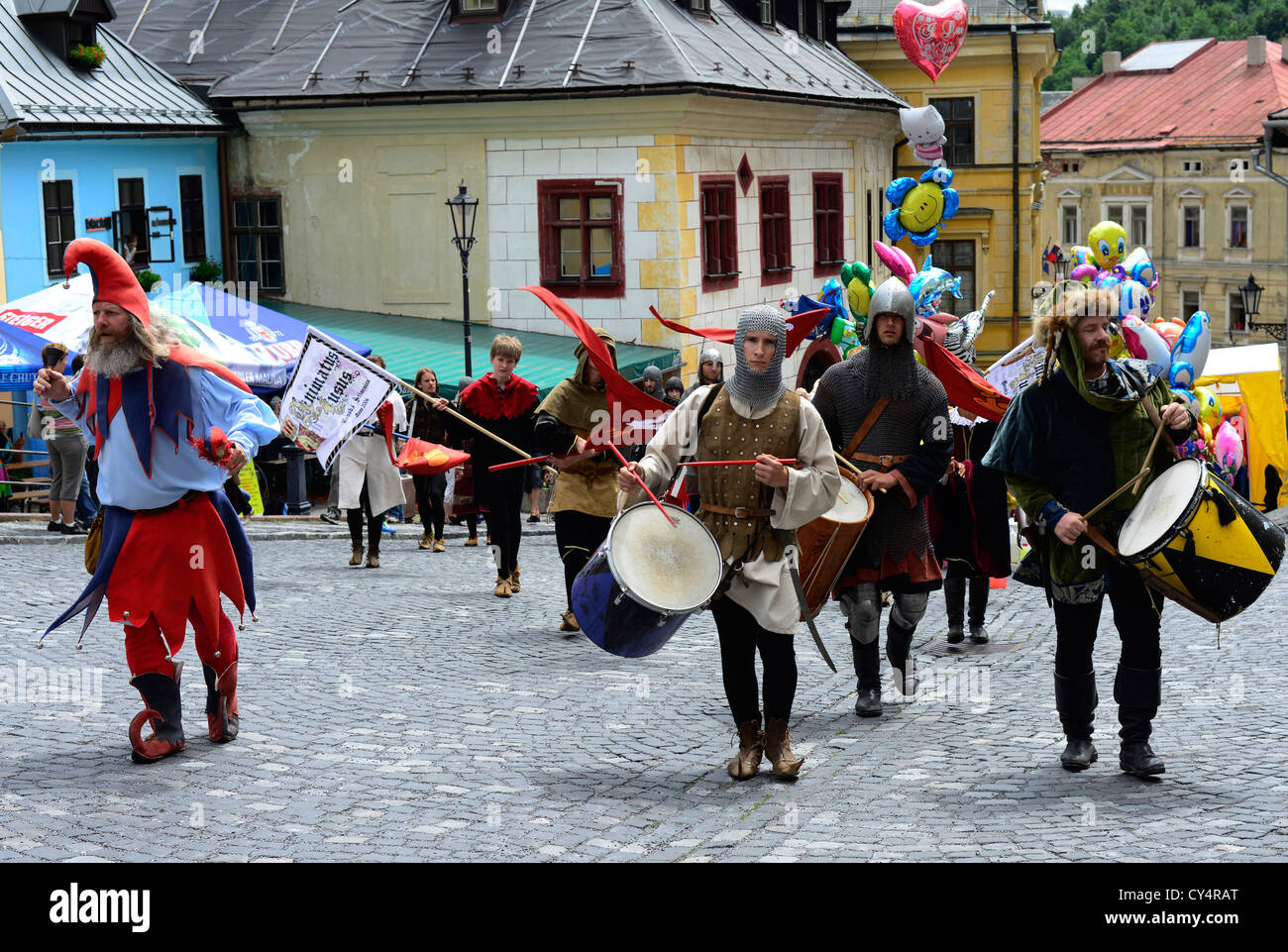 Ein mittelalterliches fest in Banska Stiavnica in der Slowakei. Stockfoto