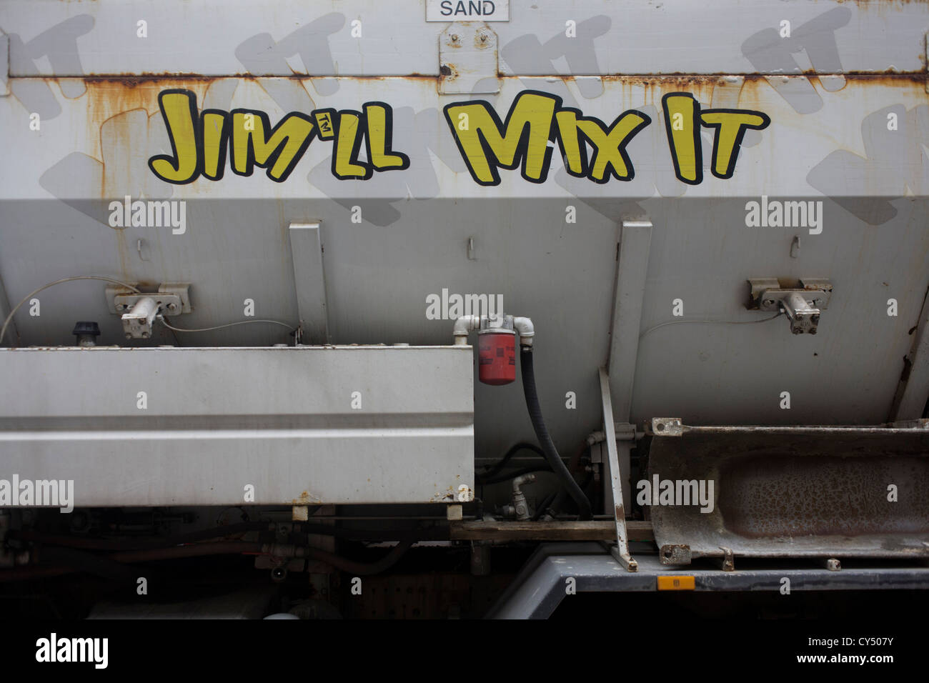 Nach der Kontroverse von TV-Persönlichkeit und vor kurzem entdeckte Pädophilen Jimmy Savile (verstorben), ein Wortspiel von seinem berühmten Schlagwort "Jim es auf einem LKW/LKW darum kümmern". Stockfoto