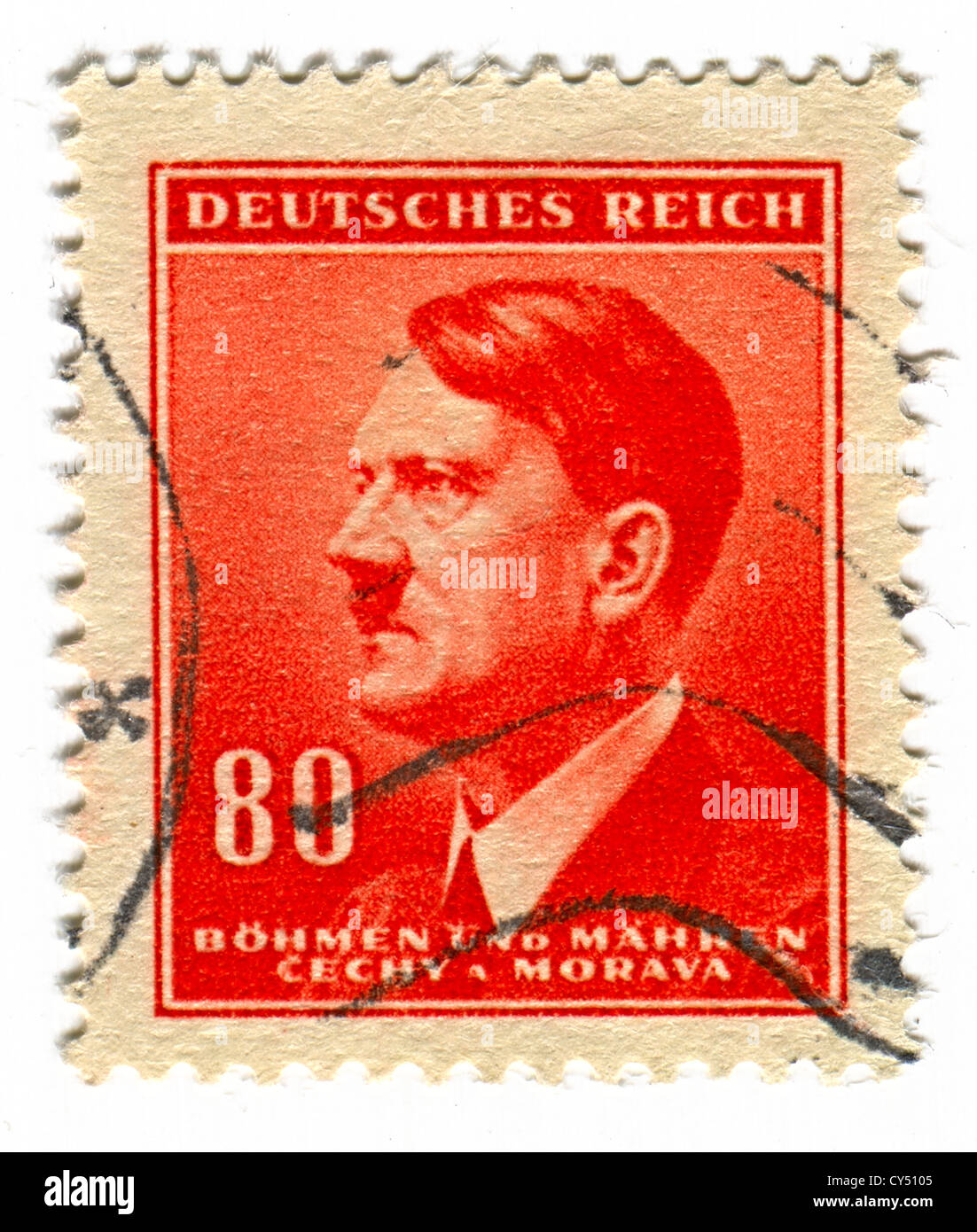 Deutschland - ca. 1943: Eine Briefmarke gedruckt in Deutschland zeigt Bild von Adolf Hitler war ein Österreicher geboren, deutscher Politiker. Stockfoto