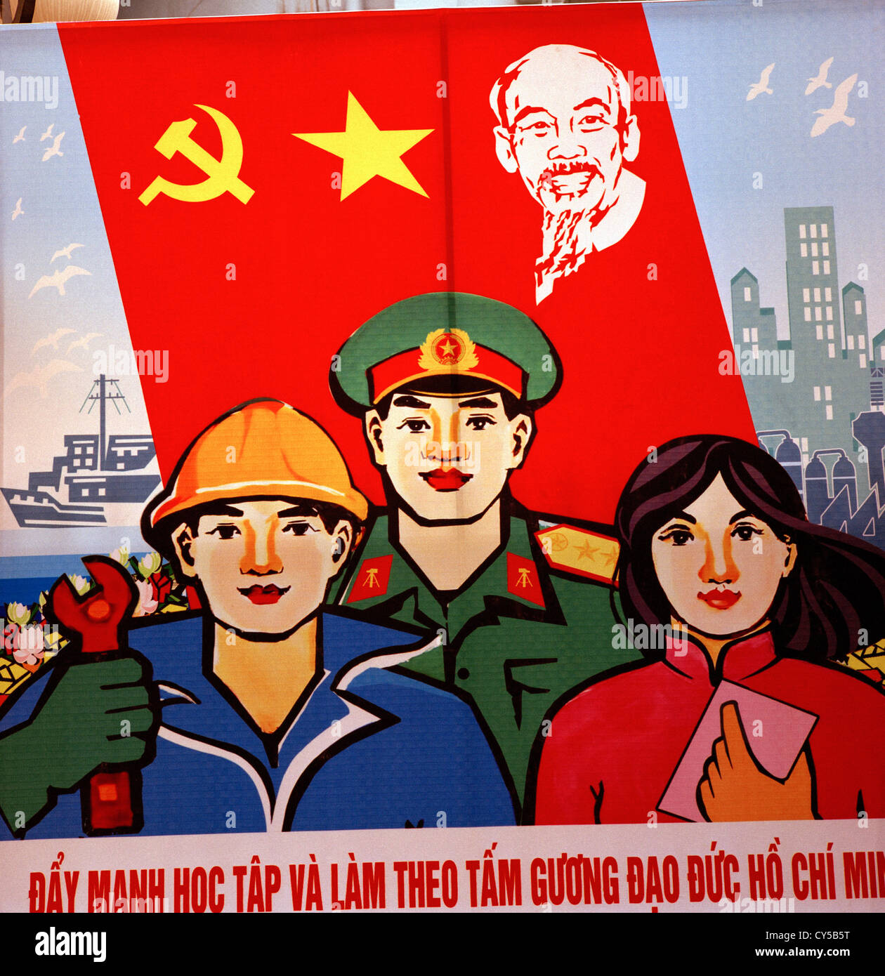 Politische Propaganda in Hanoi in Vietnam in Fernost Südostasien. Politik Kommunismus Sozialismus Kommunistische sozialistischen Ho Chi Minh Geschichte Reisen Stockfoto