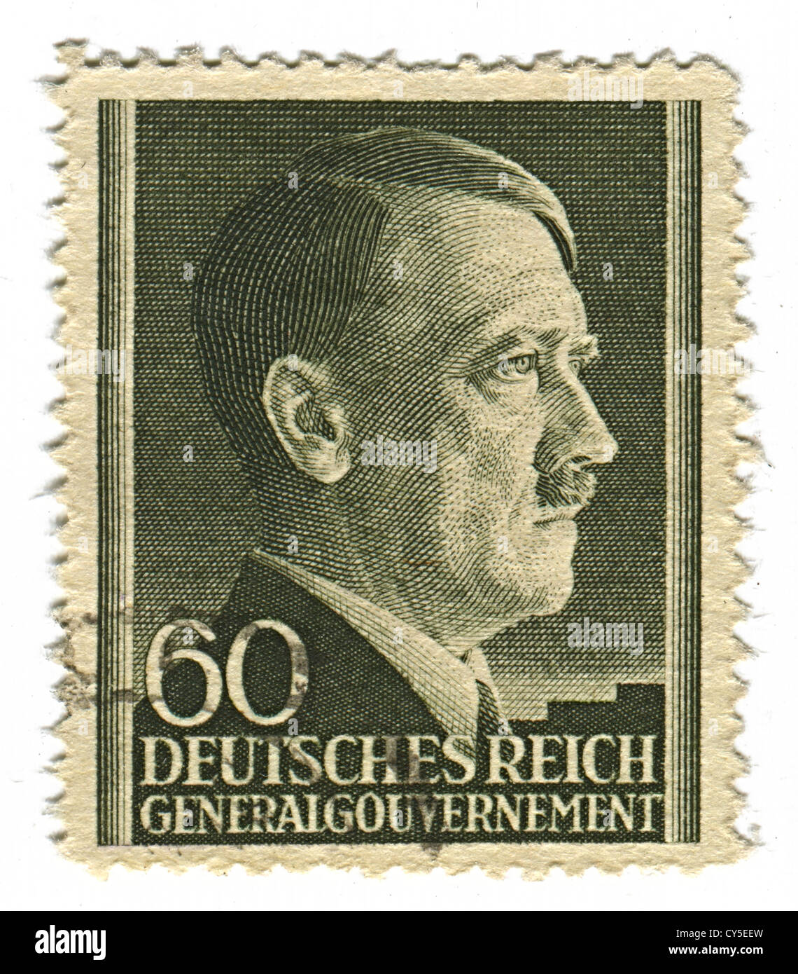 Deutschland - ca. 1943: Eine Briefmarke gedruckt in Deutschland zeigt Bild von Adolf Hitler war ein Österreicher geboren, deutscher Politiker. Stockfoto