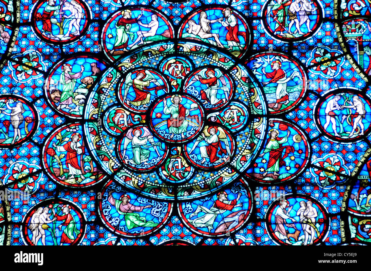 Glasfenster in der Kathedrale Notre Dame, Dijon, Côte-d ' or, Burgund, Frankreich Stockfoto