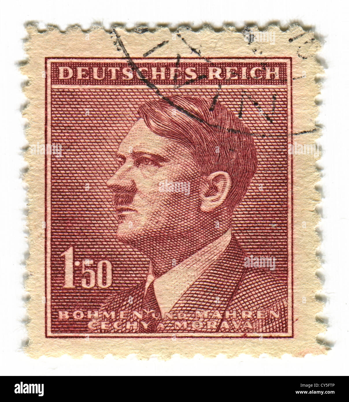 Deutschland - ca. 1943: Eine Briefmarke gedruckt in Deutschland zeigt Bild von Adolf Hitler war ein Österreicher geboren, deutscher Politiker. Stockfoto