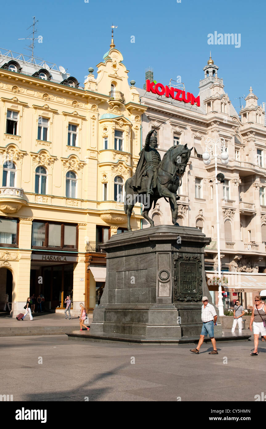 Ban Jelacic Platz mit der Statue, Zagreb, Kroatien Stockfoto