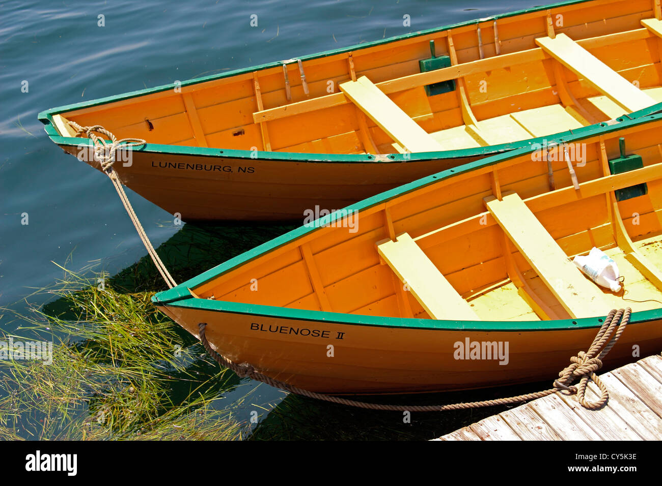 Kanada Nova Scotia Eastern Shore Atlantic Coast Lunenburg Maritime Provinzen bunten Fischen Dorys in Werft Stockfoto