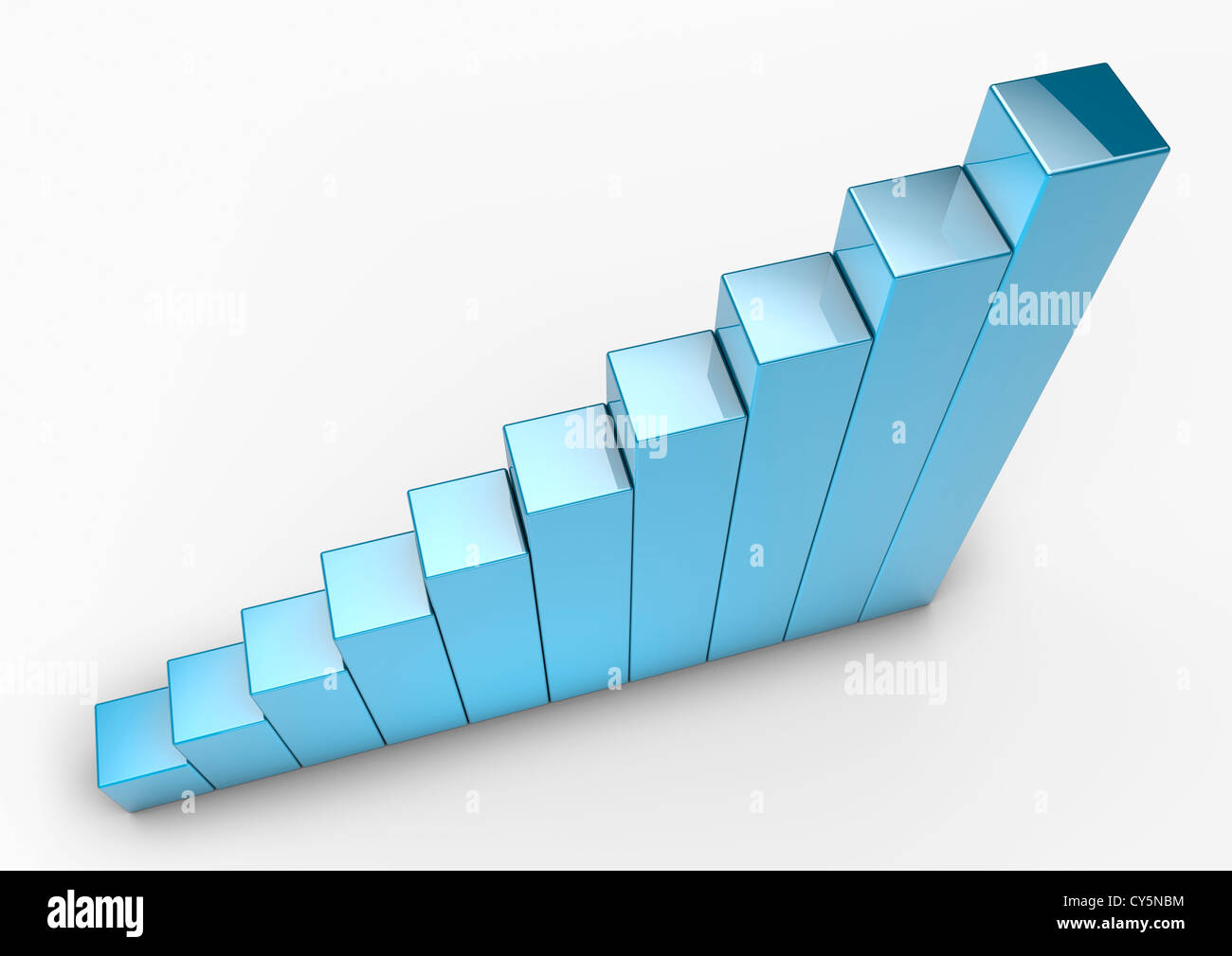 Reihe von glänzenden blauen Blöcke bilden eine aufsteigende Grafik - 3D-Render-Konzept Bild Stockfoto