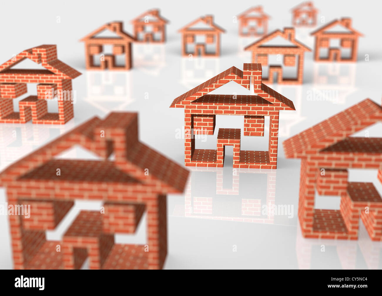 Mehreren Haussymbole auf weiß - 3D - Konzept Bild rendern Stockfoto