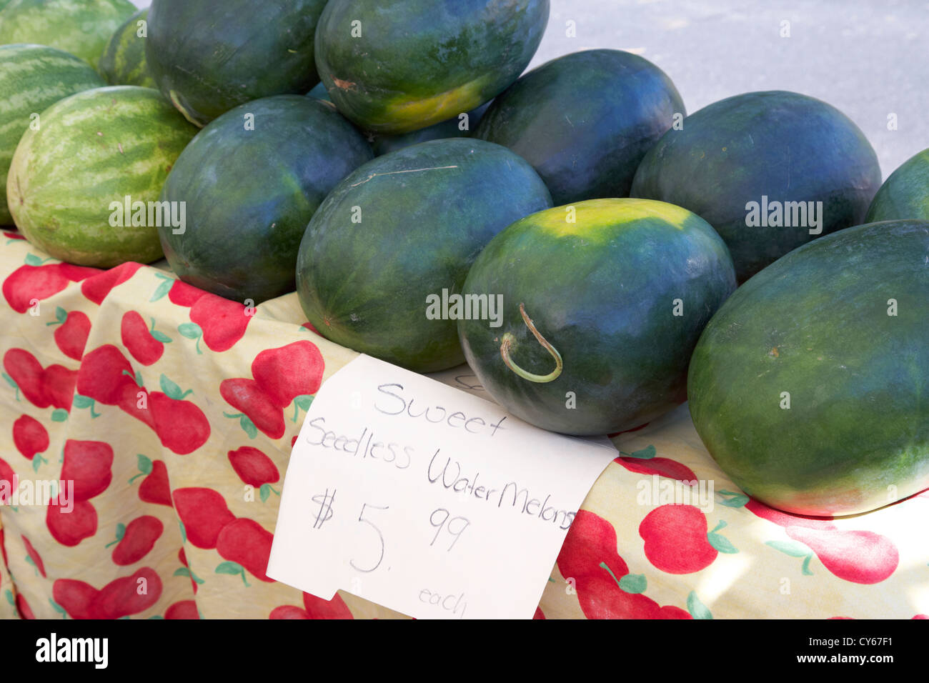 süße kernlose Wassermelonen in einem örtlichen Bauernmarkt Feier Florida Usa Stockfoto